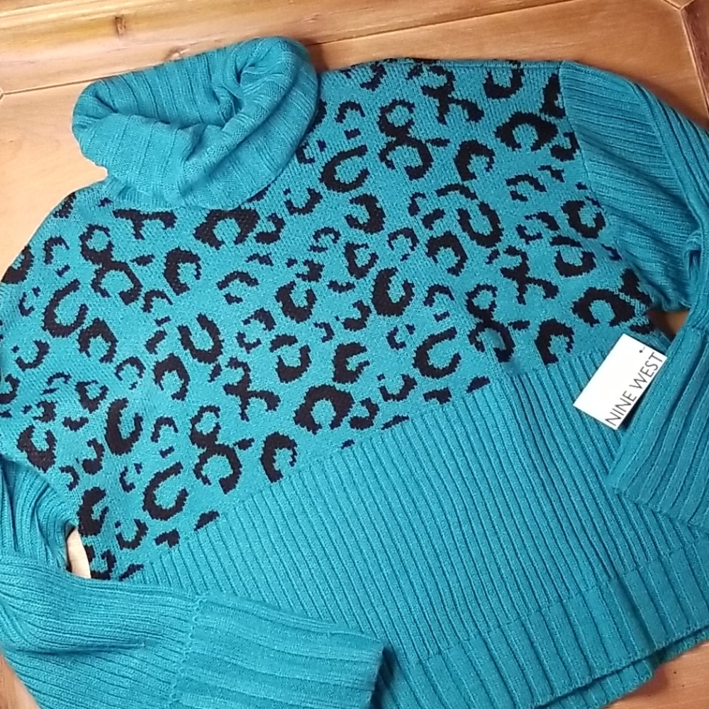 80's Vibe Teal Cheetah Print Sweater NWT